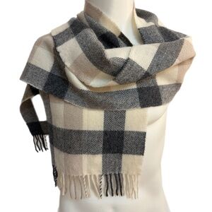 Foxford Ireland Lambswool Plaid Scarf 🇮🇪 – Classic Neutral Tones - 11" x 70"